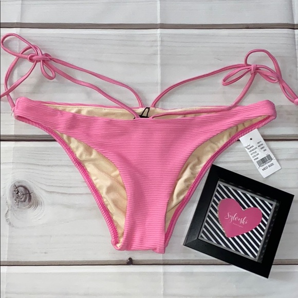 🌊LA Hearts V Front Hipster Bikini Bottom Pink - Picture 4 of 5